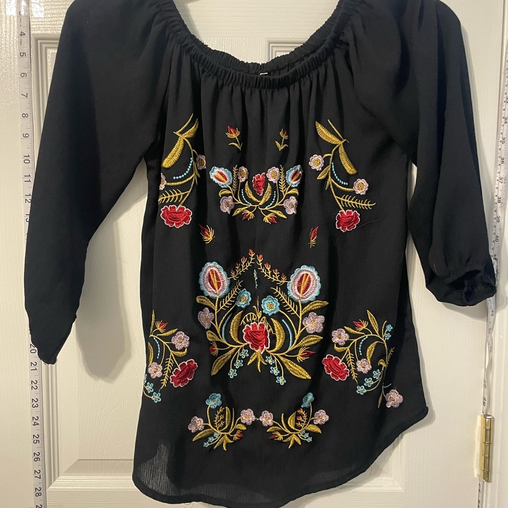 Embroidered Black Floral Women's Top